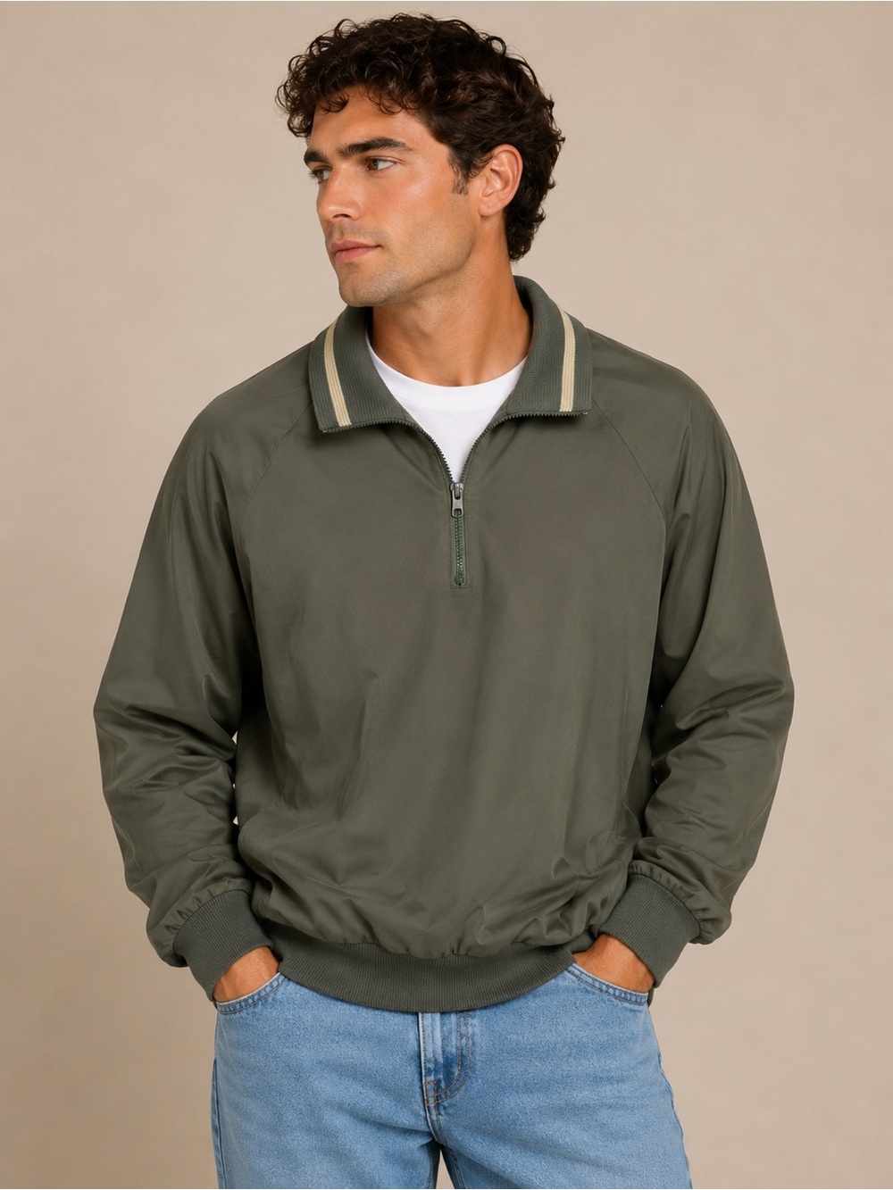 Vintage Sunderland of Scotland Golf Pullover Olive Green 1/4 Zip Windbreaker